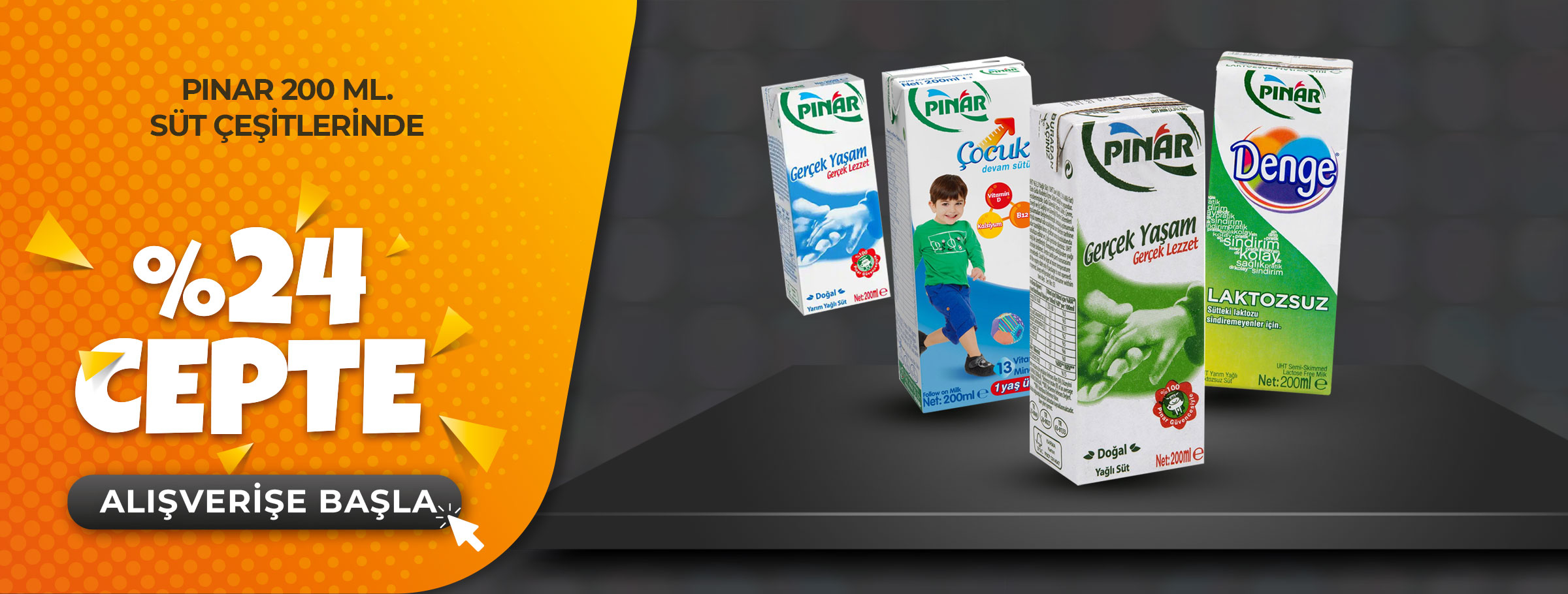 Pınar Marka 200 ML Süt Çeşitlerinde %24 Cepte!