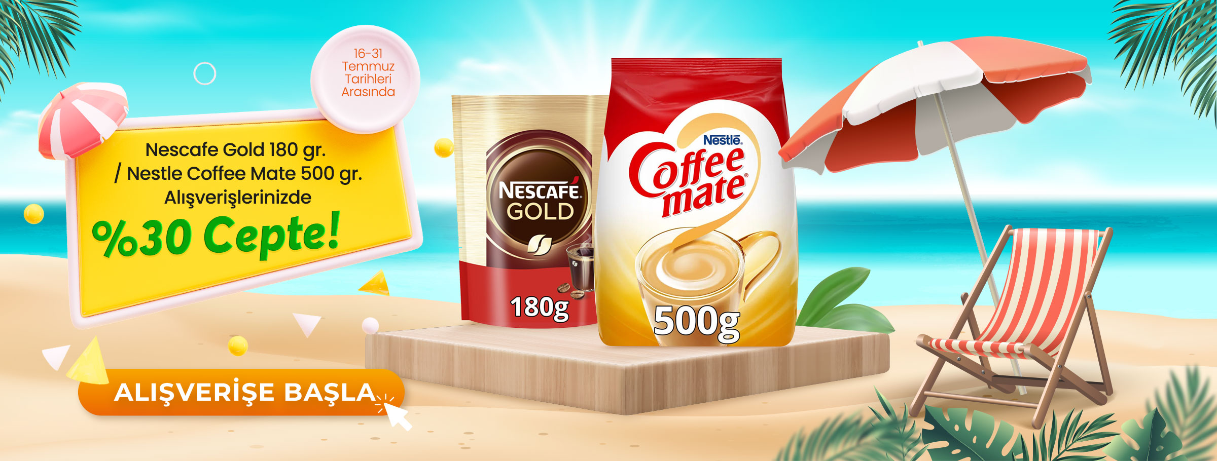 Nescafe Gold 180 gr & Nestle Coffe Mate 500 gr Ürünlerde %30 Cepte